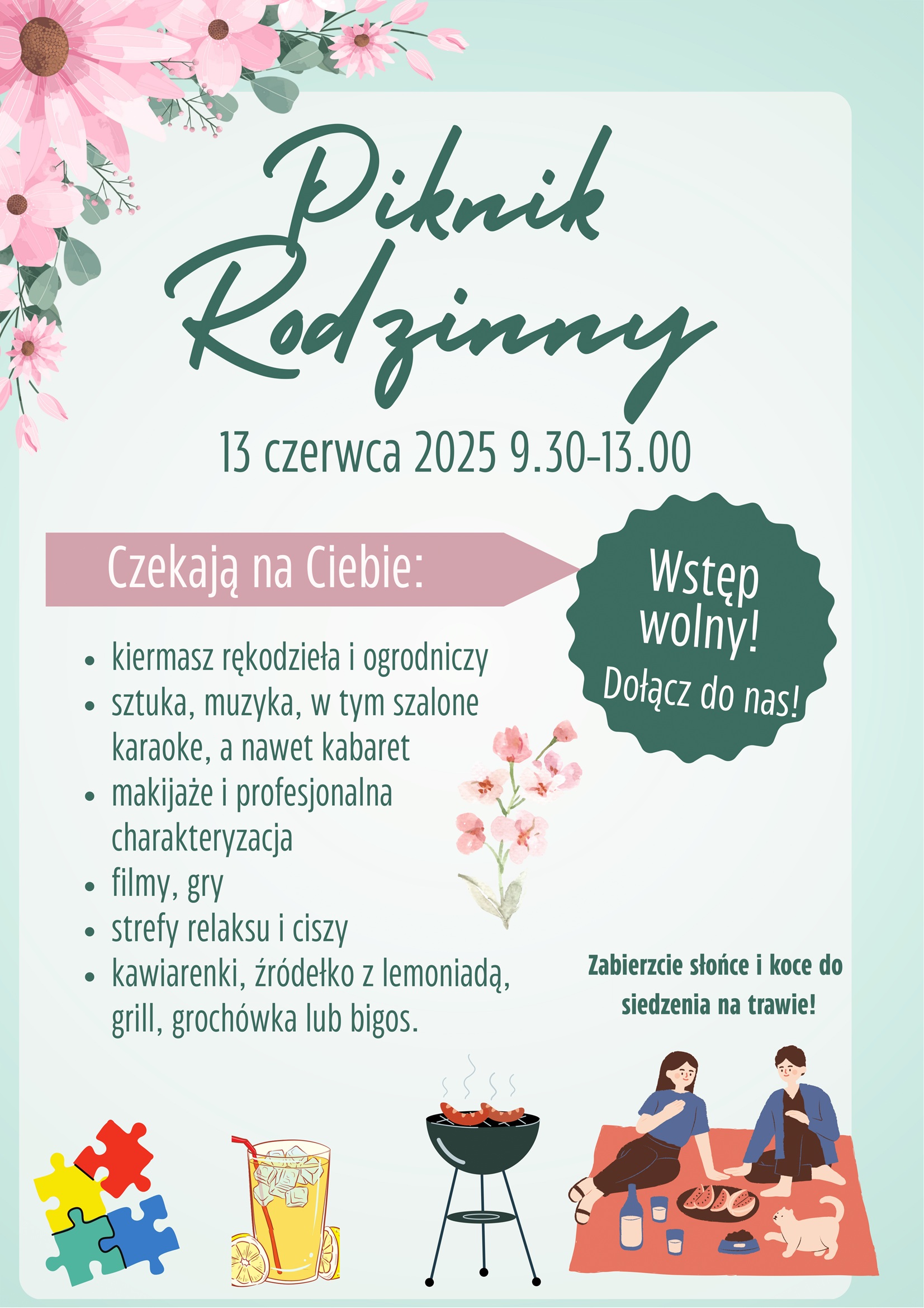 Piknik rodzinny. Plakat. 13 czerwca.